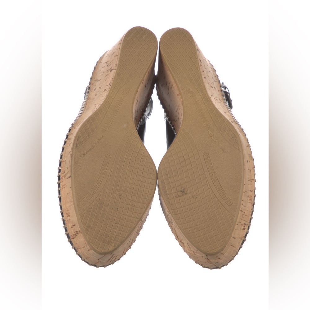 Stuart Weitzman Black Patent Peep-Toe Cork Wedge Slingbacks - Picture 5 of 5